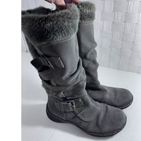 "G.H. BASS" WENDY, Gray,Faux Fur Lined, Suede Boot, Size 7M, Buckle's and Zipper - Picture 1 of 12